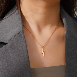 Amaxer Lightning Bolt Necklace Thunder Minimalist Pendant Thunder Pendant Chain Unisex Jewelry Charm Inspirational Gift (Flash)