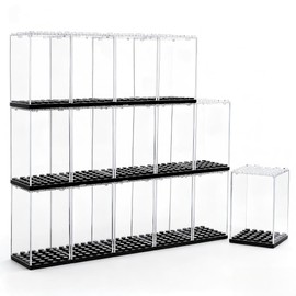 20 Pack Acrylic Display Case for Minifigures, Stackable Clear Dustproof Storage Box with Black Base, Building Block Figures, Light String Compatible, Perfect for Collectibles, Toys Action Figures