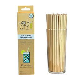 Holy City Straw Co. 7.9” Skinny Reed Drinking Straws | 25ct. | Sustainable Alternative to Plastic & BioPlastic | Compostable & Plastic-Free | Great for the Home Use or on the Go