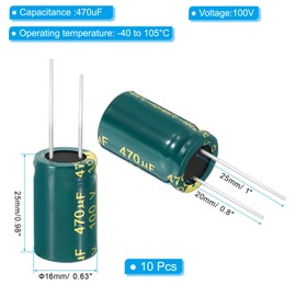 PATIKIL 100V 470uF Electrolytic Capacitors, 10Pcs 16x25mm Aluminum High Frequency Electrolytic Capacitors for TV, LCD Monitor, Refrigerator, Circuit Boards, Green