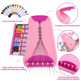 Arts and Crafts for Kids Ages 8-12,Friendship Bracelet Making Kit for Girl,Kids Jewelry Making Kit with 28 Pre-Cut Threads,Christmas Birthday Gifts for Ages 6 7 8 9 10 11 12 Year Old (Pink)