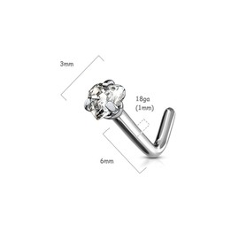 PiercedOff Titanium L Bend Nose Stud with Clear CZ Heart CZ - Thickness 18GA (1mm) / Heart Size 3mm