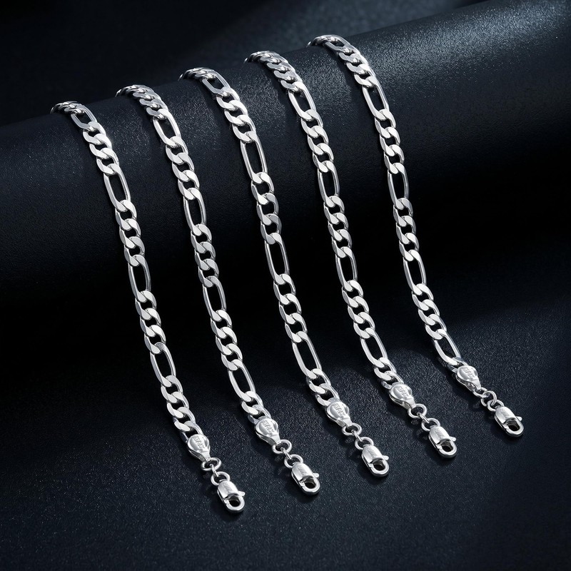 Silver Chain for Men, 3.5mm 925 Sterling Silver Figaro Chain