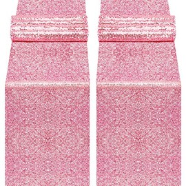 yuboo Camino de Mesa de Lentejuelas Rosadas, Paquete de 2 Caminos de Mesa de 12 x 108 Pulgadas, Color Rosa Claro Brillante, para Mujeres y niñas, Fiesta de cumpleaños, Boda, Novia, Baby Shower,