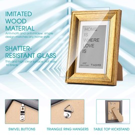 TWING Gold Picture Frame 6 Packs 4x6 Wood Displays 3.5x5 Photo Frame with Mat or 4x6 Inch Without Matted Shatter-Resistant Glass Table Top Display and Wall Mounting Photo Frame