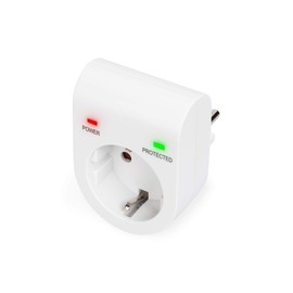 DIGITUS DN-95400 – Überspannungs-Schutzadapter – 1 Stück – 16 A / 230 V / 50 Hz – Max. 3.500 W – LED Status-Anzeige – Ableitstrom Max. 13.500 A – Weiß