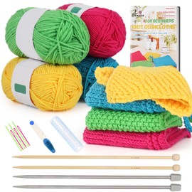 Aeelike 4 Pattern Knitting Set for Beginners, Knitting Rags Set with Knitting Needles 5.0 mm, 5Ply Knitting Yarn, Accessories, Practical and Beautiful Cloth Knitting Set with Instructions, Knitting