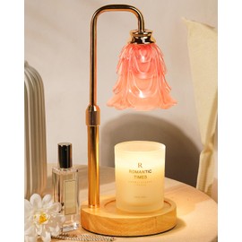 Small Candle Warmer Lamp with Timer, Adjustable Pink Flower Candle Heat Lamp, Unique Women's Gifts for Birthday, Dimmable Candles Heater, House Warming Gifts, Fashion Wax Warming Light with Wood Base