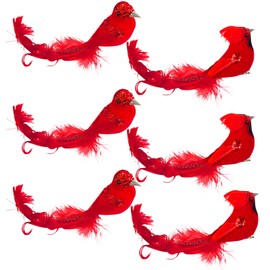 6 Pcs Christmas Red Bird Cardinal Tree Ornaments Artificial Bird with Clip on for Xmas Wedding