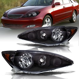 Aosky Headlight Assembly Fits for 2005 2006 Toyota Camry SE LE XLE Replacement Front Light Headlamp Driver and Passenger Side, Black Housing with Amber Reflector