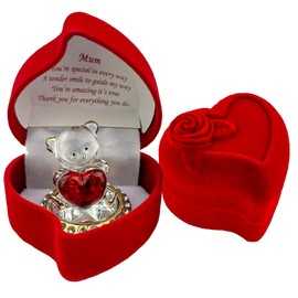 SAFRI MUM Love Heart Teddy Bear Red Rose MotherDay Gift Boxed Glass Ornament