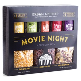 Urban Accents MOVIE NIGHT Popcorn Kernels and Popcorn Seasoning Variety Pack (set of 8) - 3 Non-GMO Popcorn Kernel Packs and 5 Gourmet Popcorn Snack Seasoning