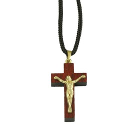 Catholica Shop Catholic Religious Wear Jesus Christ Crucifix Cross Wooden Pendant Necklace For Favors and Special Occasions - 1.5 inches Cross - Pack of 6 Units