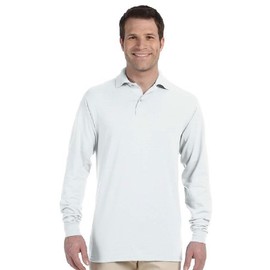 Jerzees Men's SpotShield Long Sleeve Polo Jersey, White, Medium. (Pack of 5)