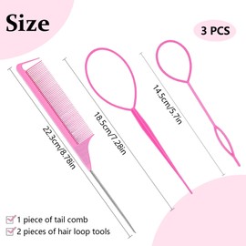 Hair Braiding Tool, Ponytail Holders, 3pcs Topsy Tool French Braid Loop Hair Tools for Ponytail Hair Looping Tool Hair Twister for Women Girl,Hair Styling Accessories Pink