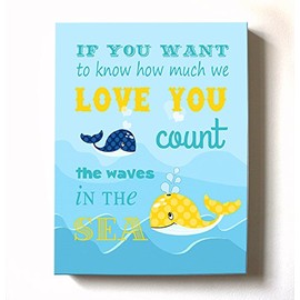 Under The Sea Ocean Whales - Stretched Canvas Nursery Wall Art Decor - If You Want to Know How Much I Love You Rhyme - Baby Gift - Wooden Frame Construction - Ready to Hang 16X20