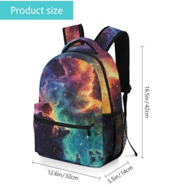 GNEW Kids Space Backpack for Boys Girls, Galaxy Backpack,Universe Nebula Bookbags, Large Capacity 16.5 Inch Elementary Middle High School Bookbag Travel Laptop Backpack, Colorful