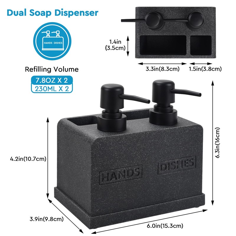 Kitchen Soap Dispenser Set,Hand and Dish Soap Dispenser,Sponge Caddy and
