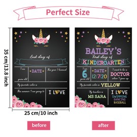 Outus Unicorn Theme First & Last Day of School Chalkboard Sign, 13.8 x 10 Inch Back to School Sign for Kids Girls Kindergarten Preschool(Classic Style)