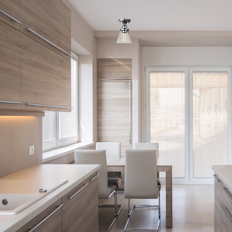 Globe Electric 65726 Mercer Light Flush Mount, Chrome with Glass