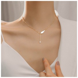 Erimberate Bohemian Wing Crystal Pendant Necklace Gold Teardrop Cz Y Lariat Necklace Angel Wing Choker Necklace Rhinestone Drop Necklace Chain Jewelry for Women and Girls Gifts