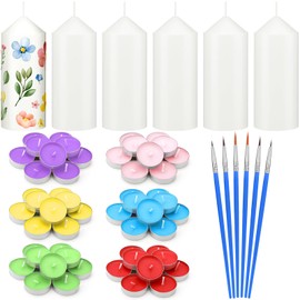 MTLEE 72 Pcs DIY Candle Painting Kit Include 6 White Pillar Candles 60 Colored Tealight Candles and 6 Paint Brushes for Candle Crafts Birthday Wedding Party Favors (2"x 5")