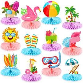 12 Pcs Summer Beach Honeycomb Centerpieces Beach Pool Party Supplies Honeycomb Balls Table Toppers Decorations for Kids Tropical Hawaii Beach Pool Birthday Baby Shower Party Supplies