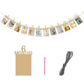 DEVENTORZ Birthday Photo Garland, Photo Frame, Decoration, 12 Months, 1st Anniversary Picture Frame, Wall Hanging, Birthday Party Decoration, For Baby, Wedding, Anniversary, Celebration (Brown)