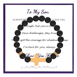 MILAKOO Lords Prayer Christian Religious Gifts for Son Lava Rock Stone Beads Bracelets from Mom Dad