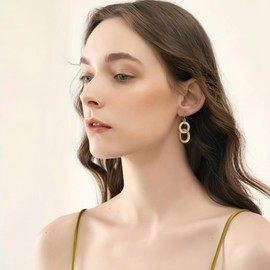 HolidayQbee Gold Earrings For Women Gold Plated Statement Earrings With Two Cross Circles Dangle Drop Earrings Knot Earrings Fashion Earrings Gift