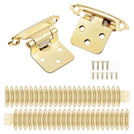 Brass Gold Kitchen Cabinet Hinges Overlay, 50 Pack (25 Pairs) Self Closing Flush Face Mount Cabinet Hinge Hardware for Cabinet Doors