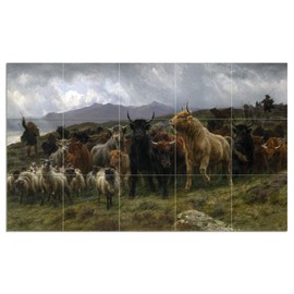 Tile Mural Highland raid Animals on The Mountain, Sheep Cows by Rosa_Bonheur Kitchen Bathroom Shower Wall Backsplash Splashback 5x3 4.25" Ceramic, Glossy