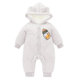 JiAmy Baby Boys Girls Snowsuit Winter Hooded Romper Cartoon Bear Infant Newborn Jumpsuit 3-6 Months White