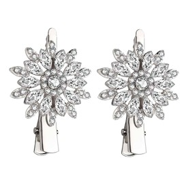 2 Pcs Silver Crystal Hair Clips, Sparkly Rhinestone Hair Clip, Barrette Set with Rhinestone Flower Design for Wedding Guest, Bride and Bridesmaid, Vintage Wedding Dressy Barrettes Decorative