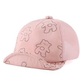 Cute Baby Baseball Cap Sun Protection Infant Toddler Sun Hat for Boys and Girls 6-24 Months Breathable Mesh Backing Hat (6-24months, A-Pink Bear)