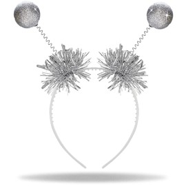 Hatstar Hatstar Glitzer Alien Haarreif in silver | mit 2 runden schwingenden Bällen | Party Disco Kugeln | Kopfschmuck Accessoire Karneval & Fasching | Haarschmuck Damen, Herren, Kinder