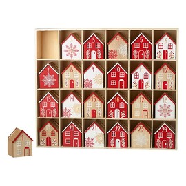 Heaven Sends Wooden Advent Calendar House Set with 24 Houses - 4cm - Gold/Red/White - Christmas Countdown - Gift Idea For Christmas - Christmas Advent Calendar - Festive Advent Decoration