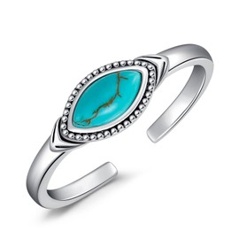 BETHZA Turquoise Toe Rings Adjustable 925 Sterling Silver Genuine Turquoise Open Band Rings Western Southwestern Jewelry Gifts for Women