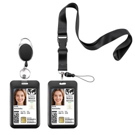2PCS PIV Card Holder-1 Retratable Reel PIV Card Bage and 1 Lanyard PIV Card Case,Black