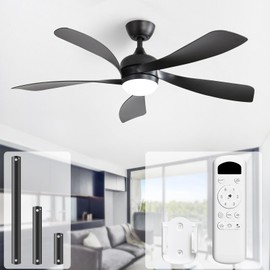 Sofucor 52 Inch Ceiling Fans with Lights and Remote, Outdoor Ceiling Fan with Light 6-Speed 3 CCT 3-Timer, Black Low Profile Ceiling Fan 5 Blade Reversible DC Motor for Living Room Bedroom Patio