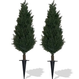 BLONYUVC 35" Artificial Cypress Topiary Cedar Topiaries for Indoors & Outdoor UV-Resistant Rated with Spike. Easy to Push in The Ground 3FT Home Garden Decor Set of 2