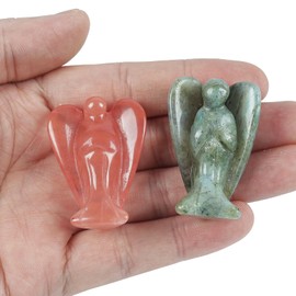 Lovionus89 Mini Crystal Angel, 2 Pieces Bag Carved Gemstone Guardian Figures Healing Statue Home Decor 1.5 Inches, Cherry Quartz + Moonstones