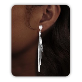 DAYANEY Silver Earrings Dangle, Drop Long Dangly Dangling Earrings for Women Silver, Trendy Tassel Piercing Earrings with Cubic Zirconia as Wedding Prom Formal Jewelry Bride Accessories