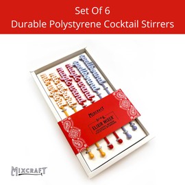 MixCraft Elixir Mixer Cocktail Stirrers, Stainless Steel Drink Stirring Swizzle Sticks, Colorful Words,Set of 6