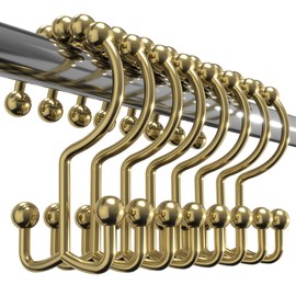 Utopia Bedding Double Shower Curtain Hooks Gold Double Sided, Shower Curtain Rings, Shower Curtain Hooks Rust Proof, Shower Hooks for Shower Curtains Bathroom Shower Rods Curtains 12 Pc