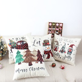 Niulaa Christmas Cushion Cover 40 x 40 cm, Set of 4 Christmas Decoration Cushion Covers, Decorative Cushion Cover, Country House Style Sofa, Cushion Linen Cushion Covers for Sofa, Couch, Living Room
