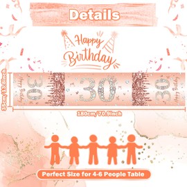 Table Runner 30th Birthday Woman Rose Gold Happy 30th Birthday Table Runner for 30th Birthday Women Your Birthday Anniversary Celebration Party Dinner Table Linen Tablecloth Decoration for Home, 180 x