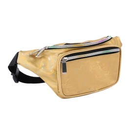 Holographic 80s 90S Rave Gold Flamingo Fanny Pack for festival women, Girl Cute Fashion Waist Bag Belt Bags-Gold Flamingo