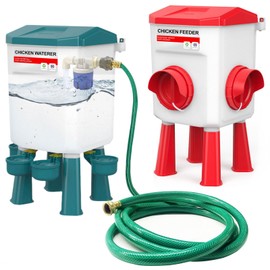 Float-Controlled Automatic Chicken Waterer & No Waste Feeder Kits - Chicken Coop Accessories, Poultry Waterer and Feeder, Two Buckets 3 Gallon/18-23 Pounds