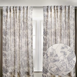 Maison d' Hermine Curtains for Living Room 100% Cotton 96 inch Length Two Panels Light Filtering Toile Curtains for Bedroom Windows with Rod and Loop Pockets (The Miller Paloma Gray, 50" W x 96" L)